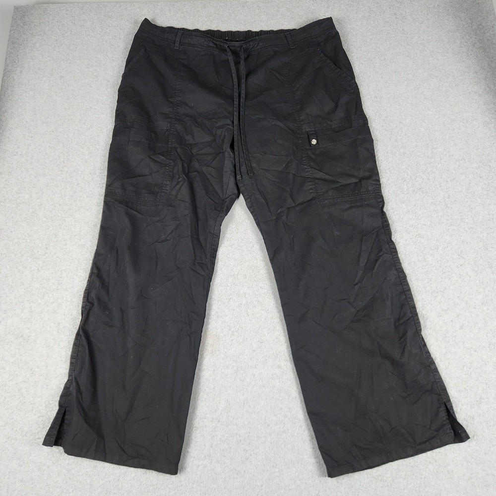 Cherokee Luxe Scrub Pants Womens XL Black 21100 Cargo Drawstring Stretch Scrub